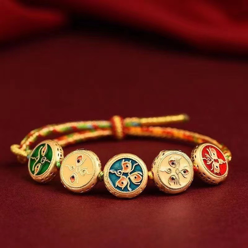 Handcrafted Thangka Style Good Luck Bracelet for Wealth & Fortune