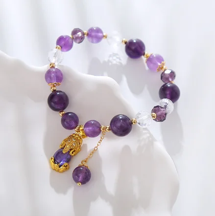 Golden Pixiu Amethyst Prosperity Bracelet – Wealth Attraction & Emotional Harmony