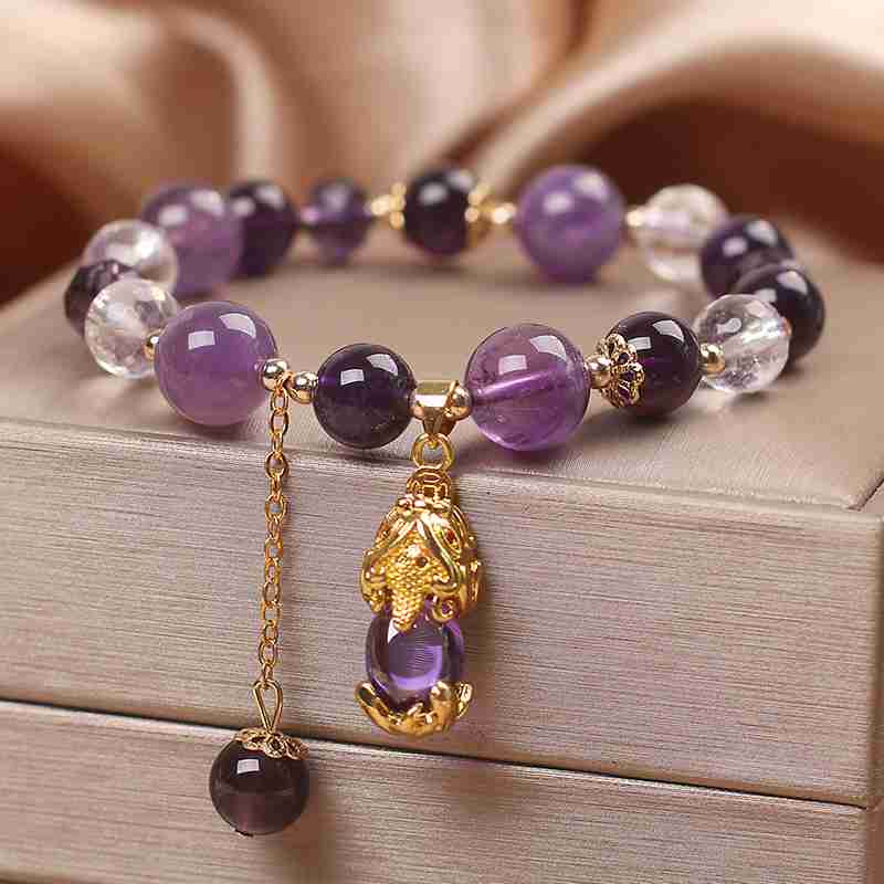 Golden Pixiu Amethyst Prosperity Bracelet – Wealth Attraction & Emotional Harmony